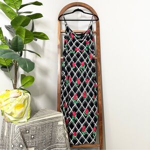 Anthropologie Black and Pink Midi Dress